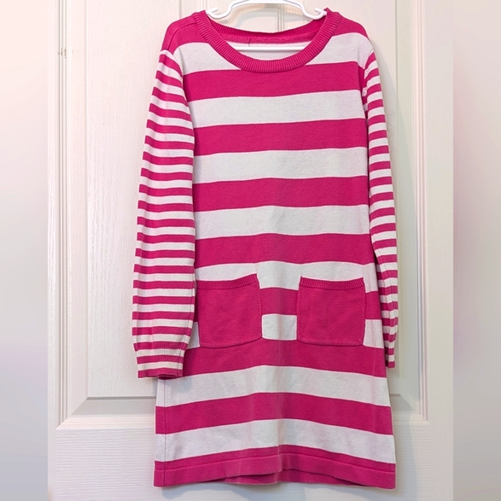 Kids Pink and White Striped Sweater Dress with Pockets